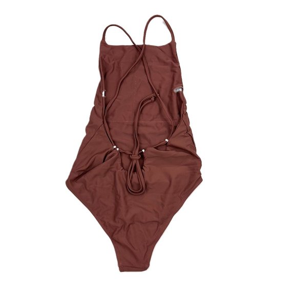 Women’s Open Back Tied Brown Leotard, Size S - Picture 2 of 8